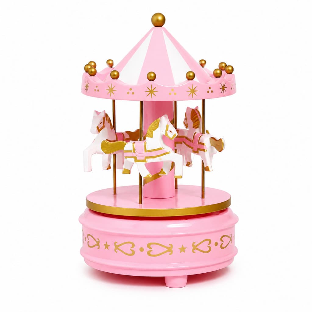 Carrossel Musical Caixa de Música Cavalinhos Decoração Quarto Bebê Infantil Presente Menina Rosa