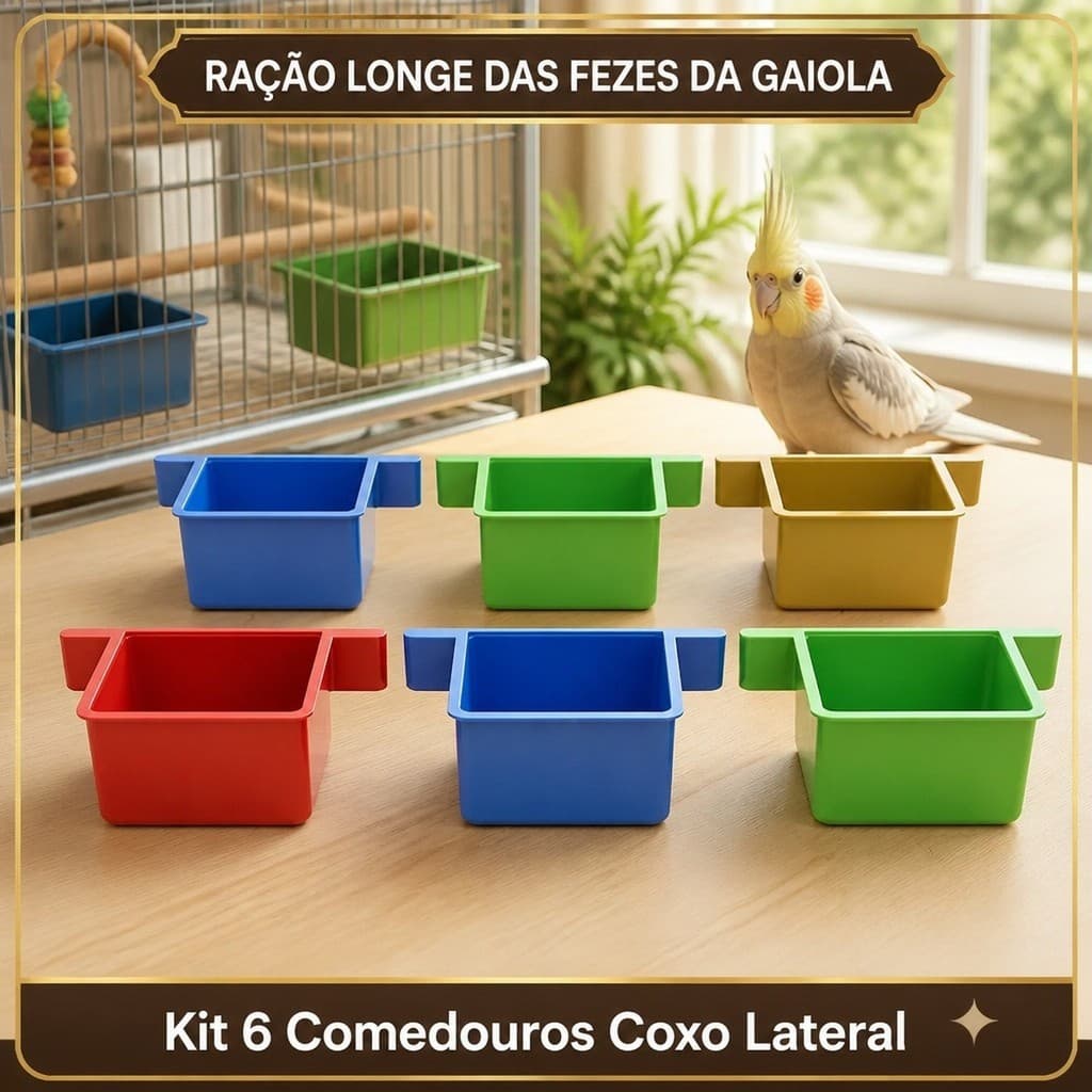🐦 Kit 6 Comedouros Laterais para Gaiola Pássaros Aves Porta Sementes Farinhada Vitaminas Cores 🦜