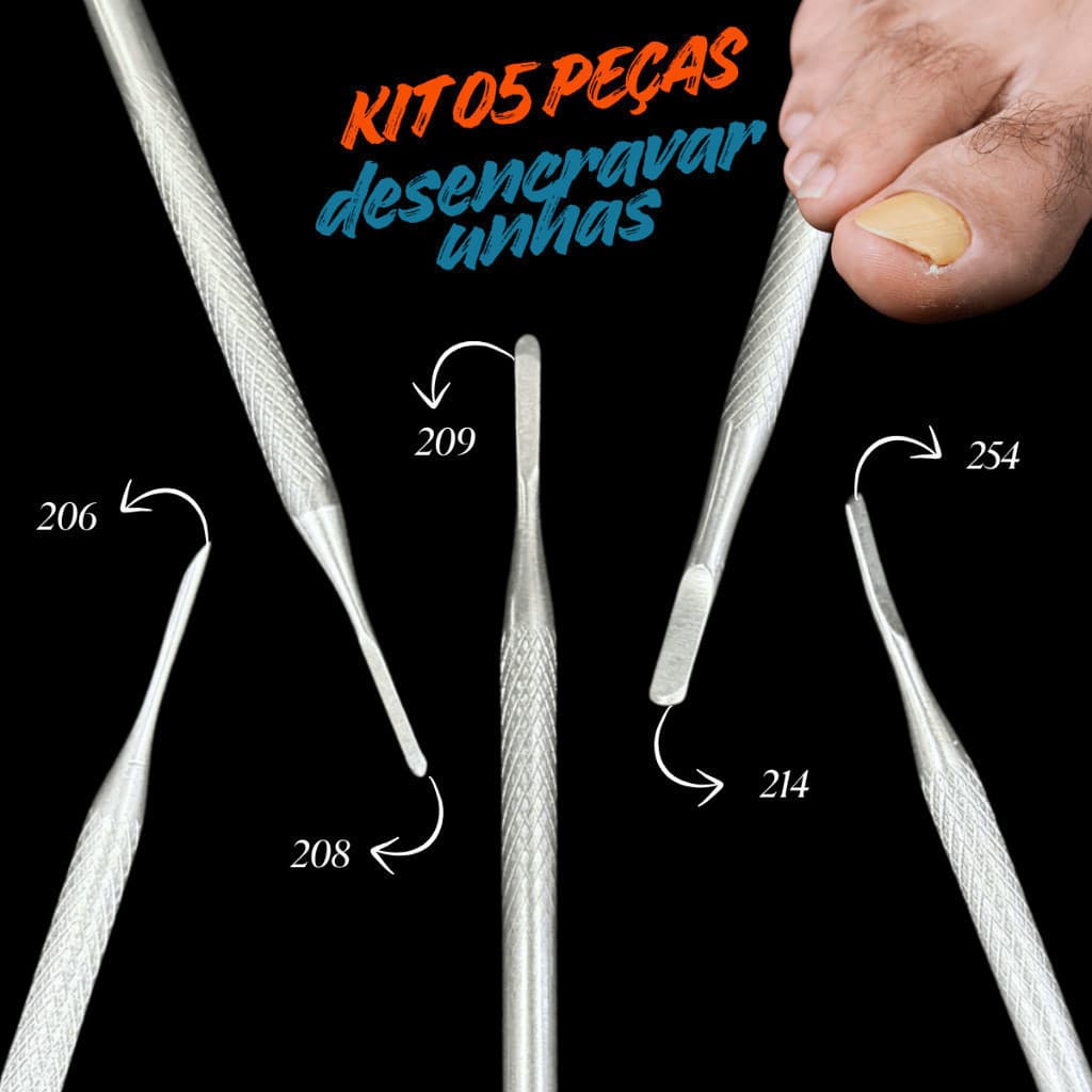 🚀 Kit 05 peças Bisturi 206 + 208, 209, 214 e 254 manicure desencravar unha encravada do pé inox