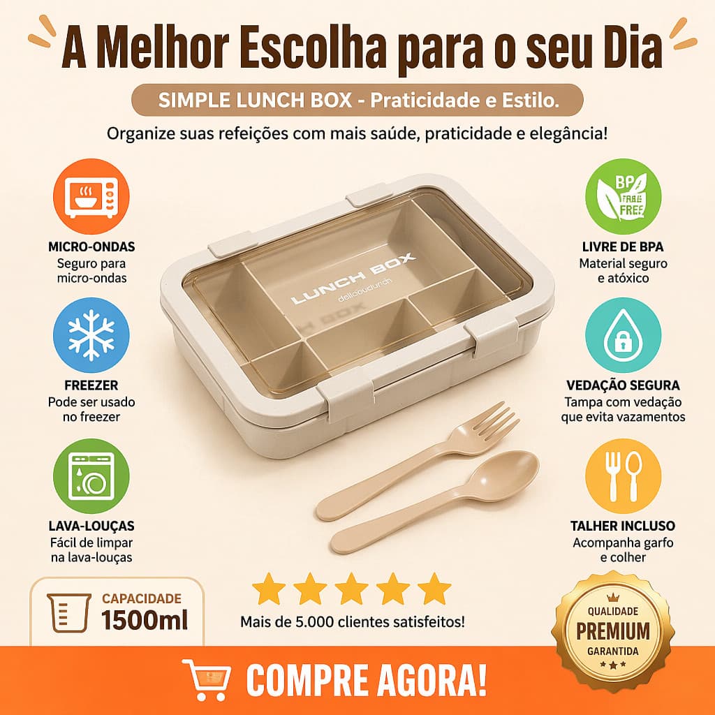 饭盒M06Marmita Hermética 1500ML 5 Divisórias Não Vaza BPA Free Lunch Box Micro-ondas Lava-louças Trabalho Escola