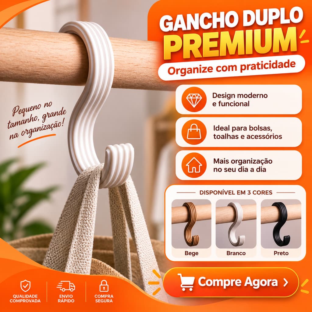 Gancho Duplo para Cabideiro e Varão | Organizador Multiuso