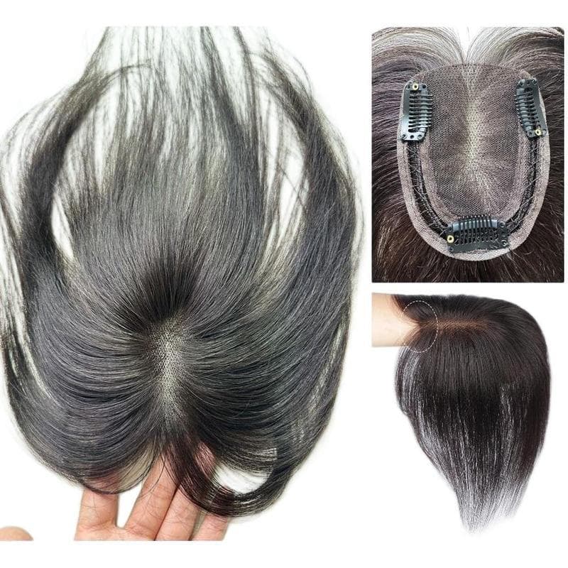 Artigo decorativo,topo de cabelo humano finamento Base de renda invisível Realista 8×10cm com tic‑tac,25cm