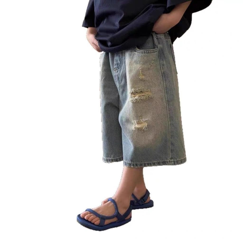 Meninos rasgados Denim Shorts estilo fino crianças versão coreana calças cortadas estilo na moda bebê calças médias meni