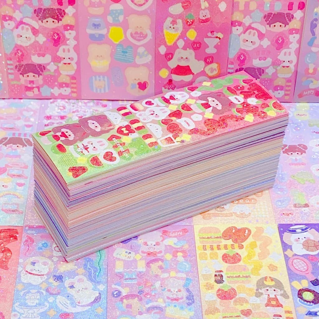 202650/200 unidades de adesivos brilhantes com desenhos animados fofos, ideais para DIY, material escolar, cadernos e de