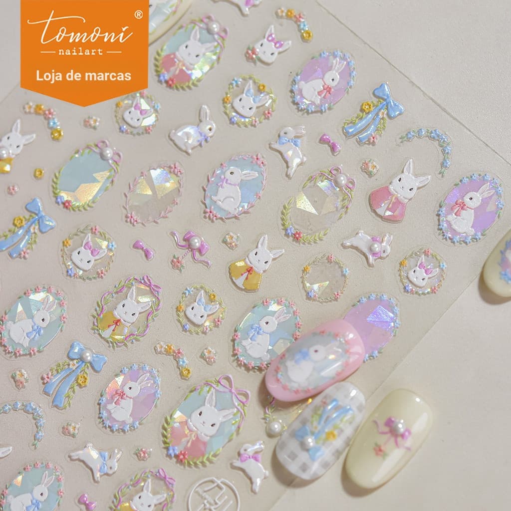[Meow.Sensei] Adesivos de Unha de Cristal Diamante Tomoni Ins, Adesivos de Unha para Crianças, Estilo Misto de Adesivos