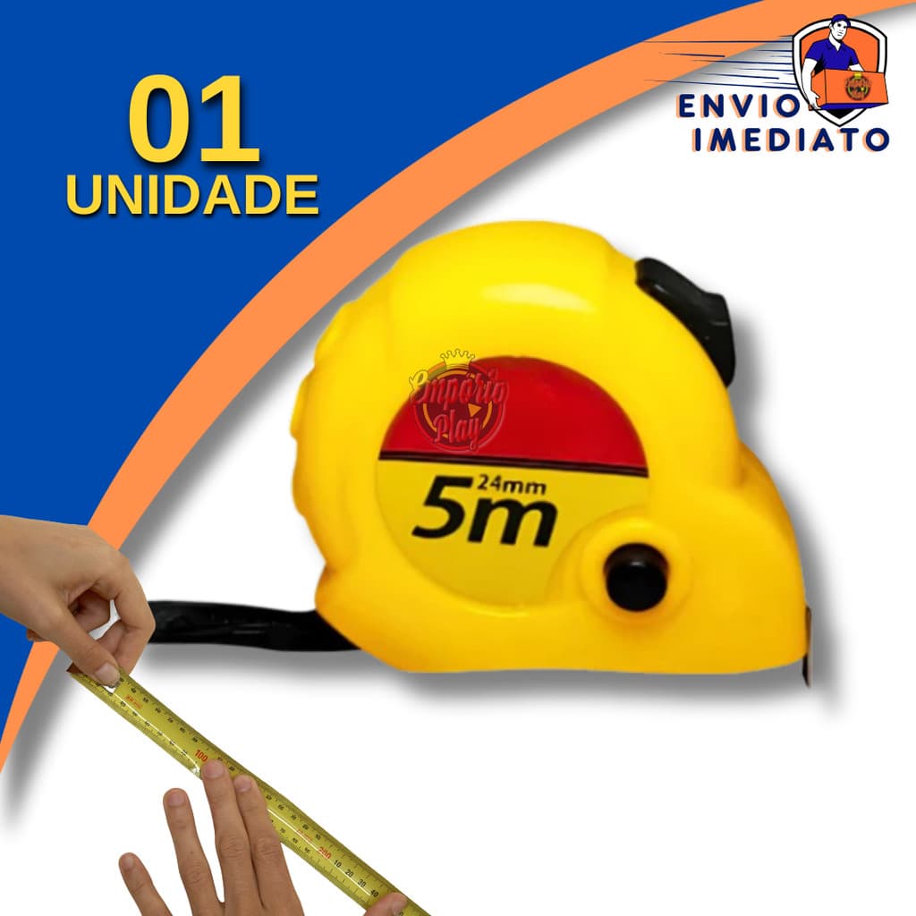 Trena Métrica 5 Metros Fita de Aço Números Grandes Com Freio Manual