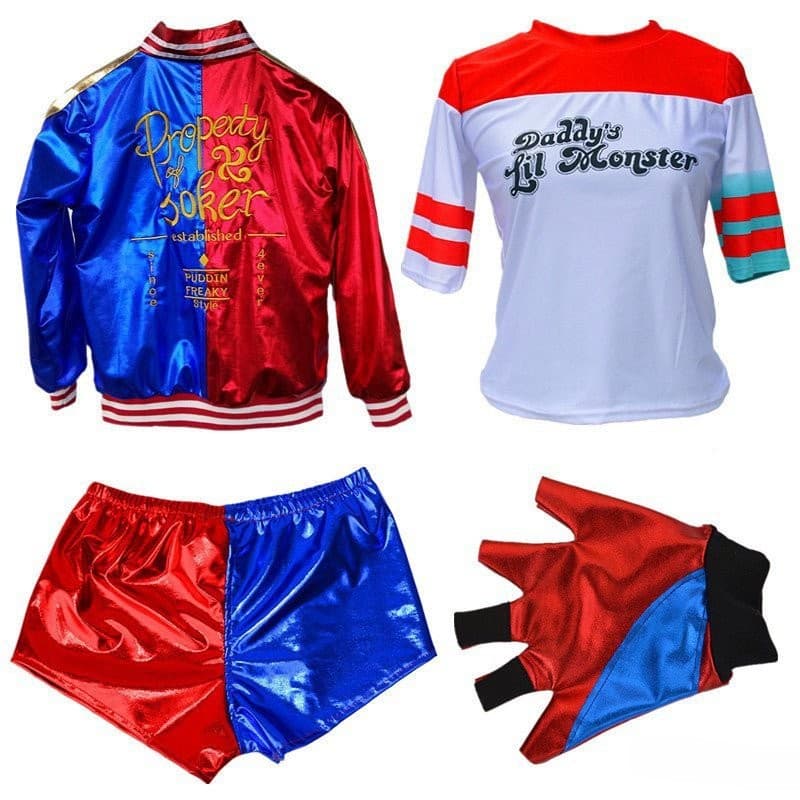 Esquadrão Suicida Deluxe Harley Quinn Traje para Crianças Adulto Bordado Jaqueta de Halloween Cosplay T-shirt Shorts Con
