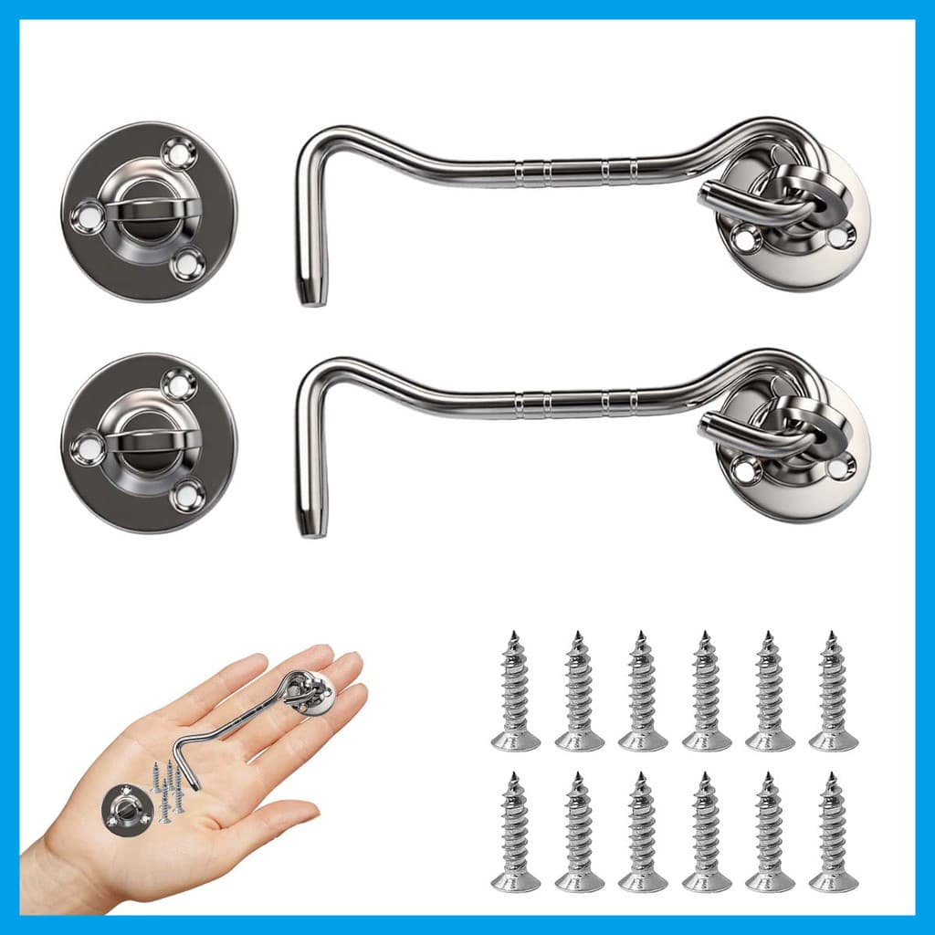 Fechadura de gancho de porta de aço inoxidável antiferrugem, 2 peças 丨 com parafusos, janela/porta/cerca, fechadura de s