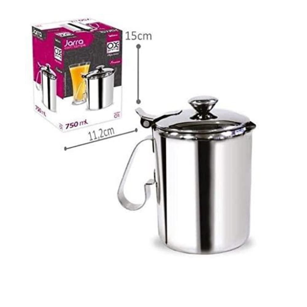 Jarra Para Água Suco Leite Inox Leiteira Com Tampa 750ml