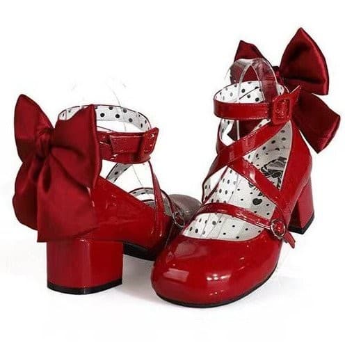 Sapatos Lolita Red Hat Elegantes de Salto Alto Redondo para Meninas PL8P