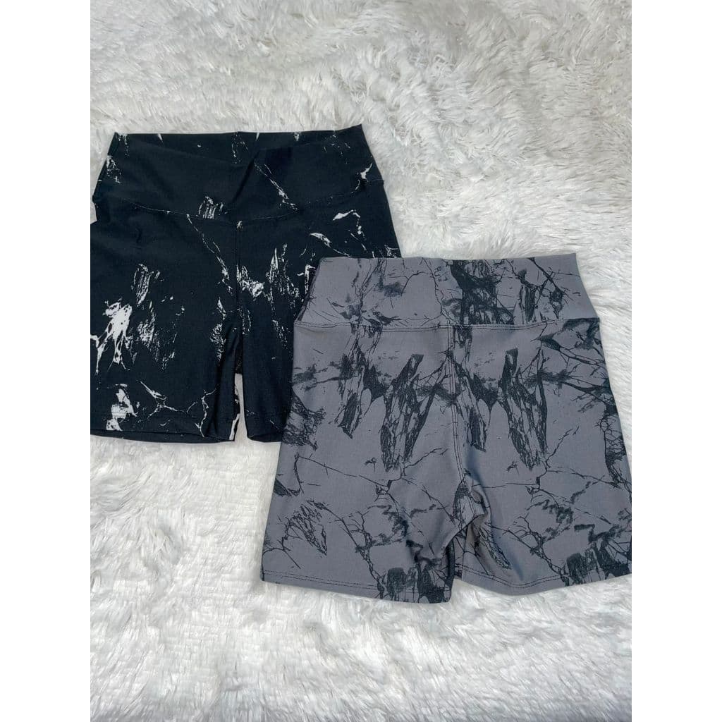 Kit 2 Shorts Marmorizado Roupa Academia Cintura Alta Feminino Tie Dye Zero Transparencia