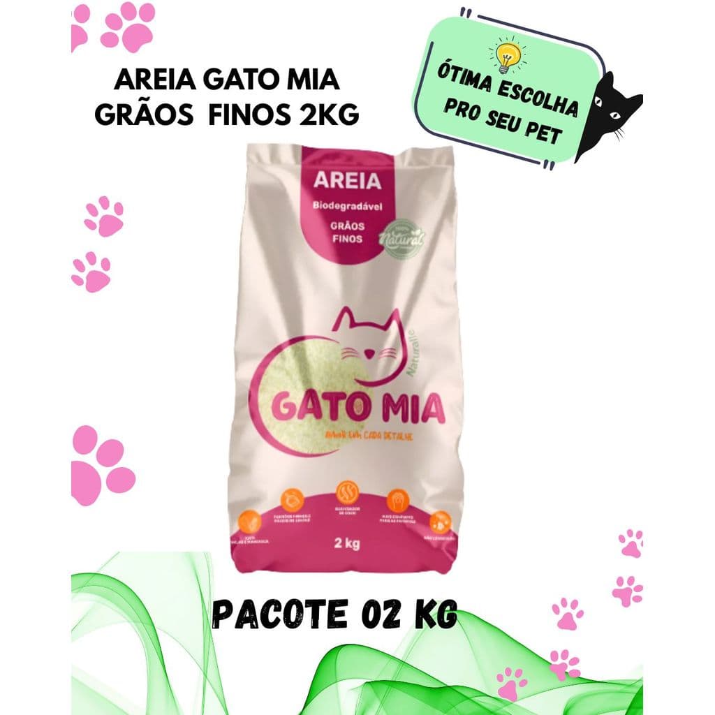 Areia para Gato Natural de Milho e Mandioca Gato Mia Grãos Finos Ecológica