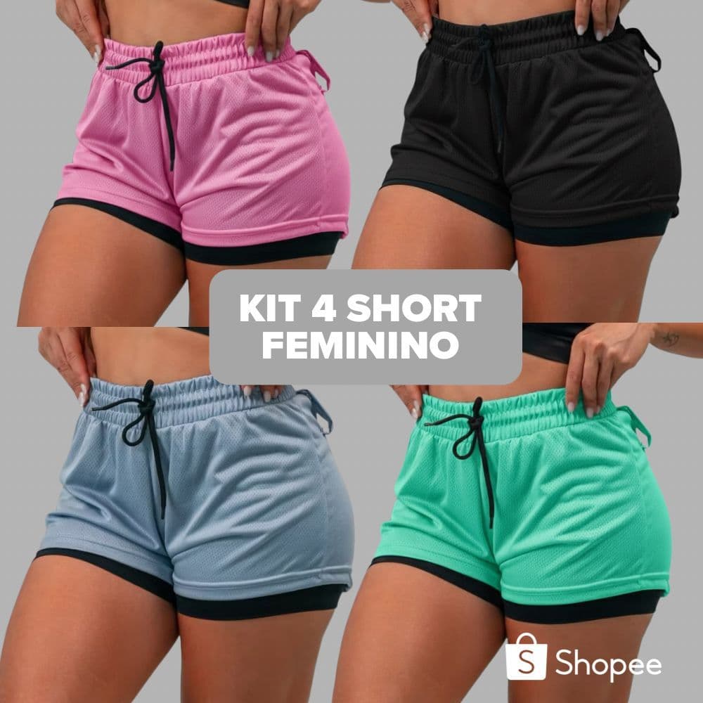 Kit 4 Shorts Femininos 2 em 1 Dry Fit – Conforto, Liberdade e Estilo para Treinar