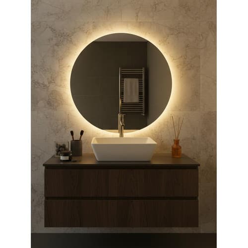 Espelho Redondo Decoração Lapidado  Com Luz Quente - 40 Cm