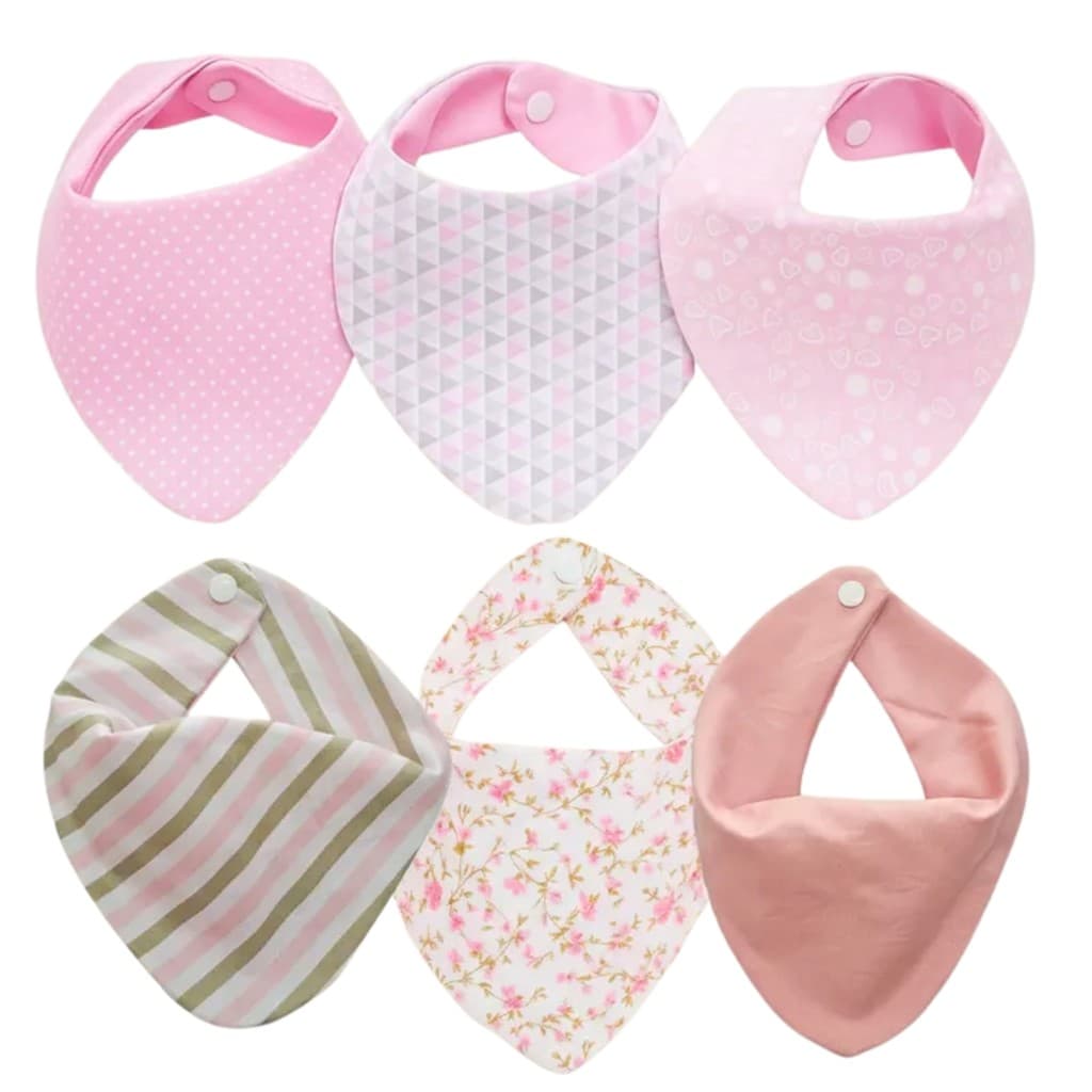 Kit 6 Babadores Bandana de Bebê Menina e Menino Erich Baby