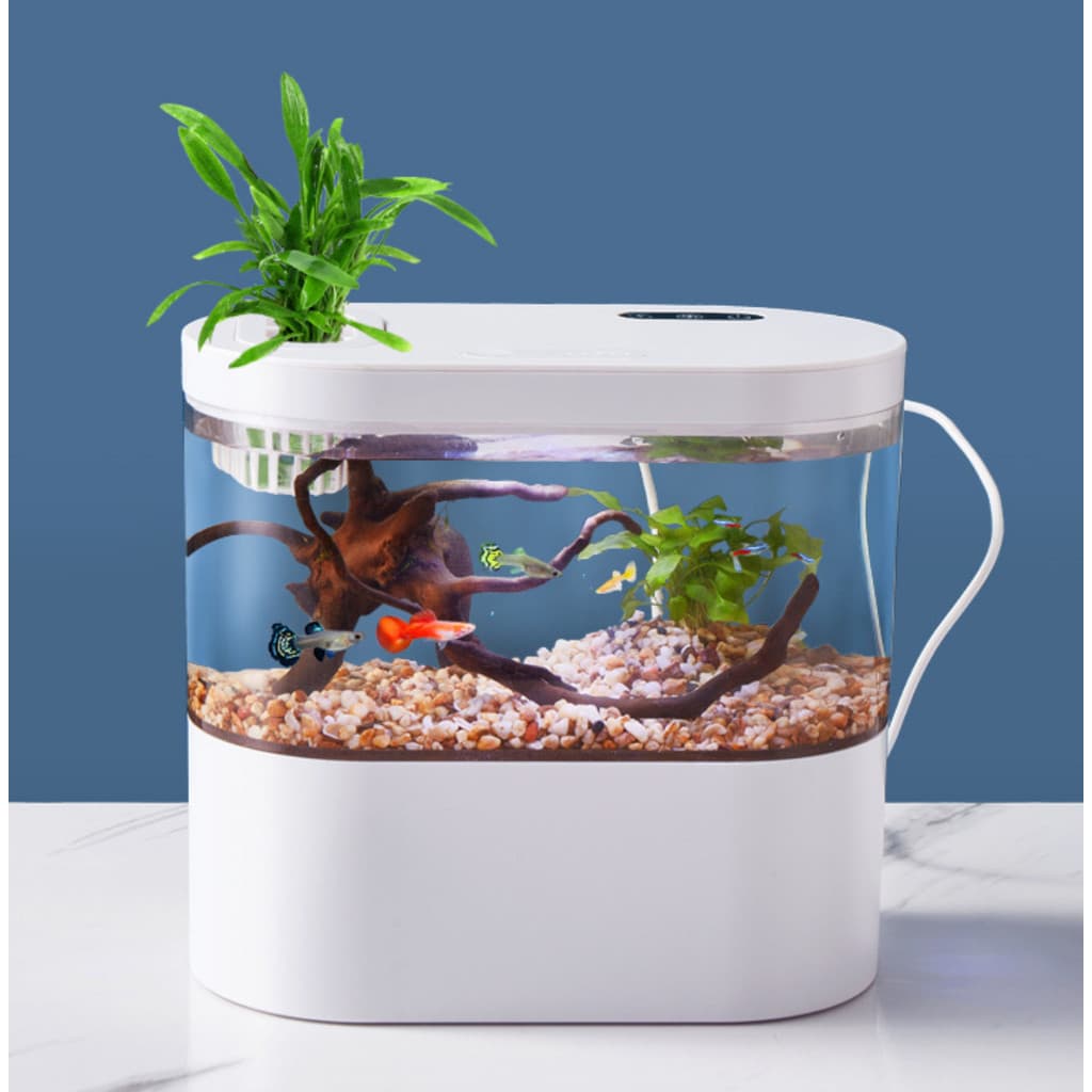 Mini Aquário 1.5L Oval De Mesa Em Miniatura Com Sistema De Filtragem e LED