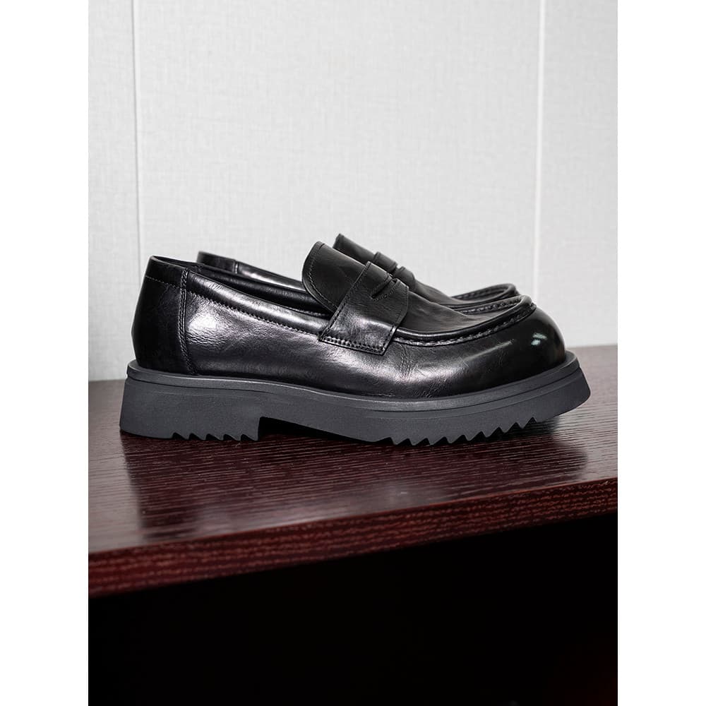 Sapatos ricos da moda mocassins de couro lavado de alta qualidade masculinos de sola grossa aumentados deslizamento Casu