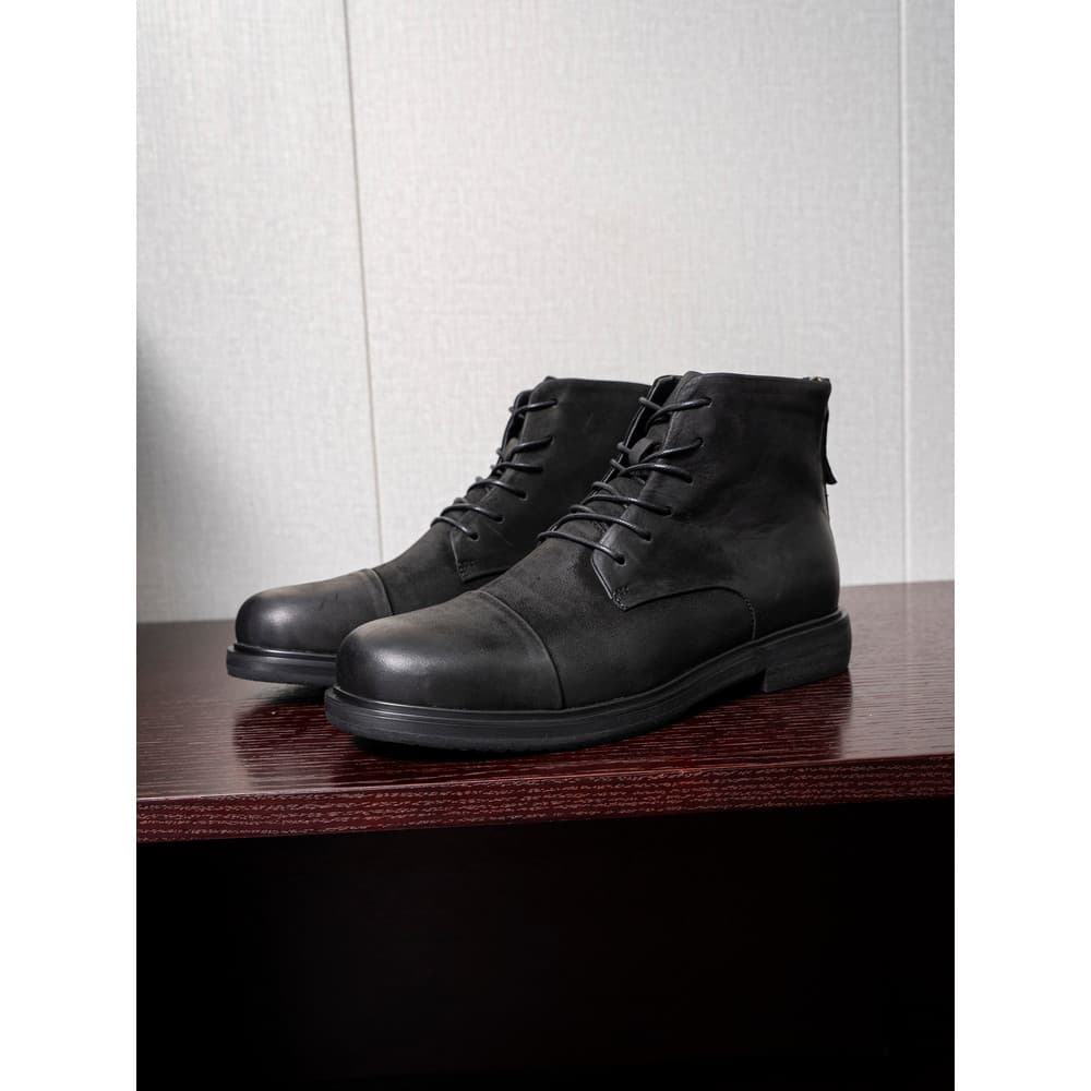 Tough Guy Padrão/Retro Botas Martin de cano médio de sola grossa masculina de couro genuíno com ferramentas de cano alto