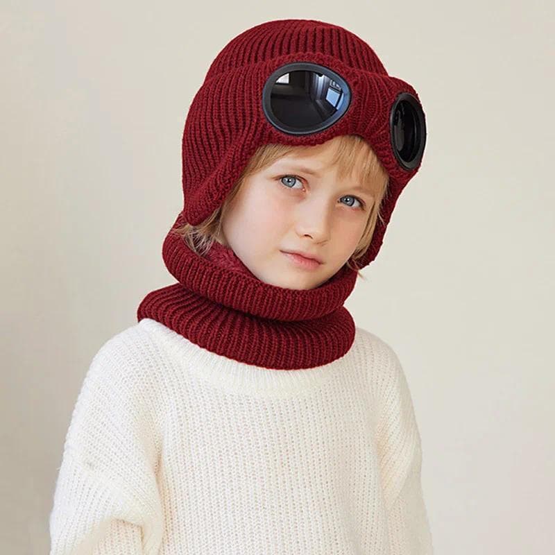 Inverno Crianças Chapéu Cachecol Conjunto Para Meninos Meninas Chapéus De Malha Óculos Mais Veludo Astronauta Gorro Orel