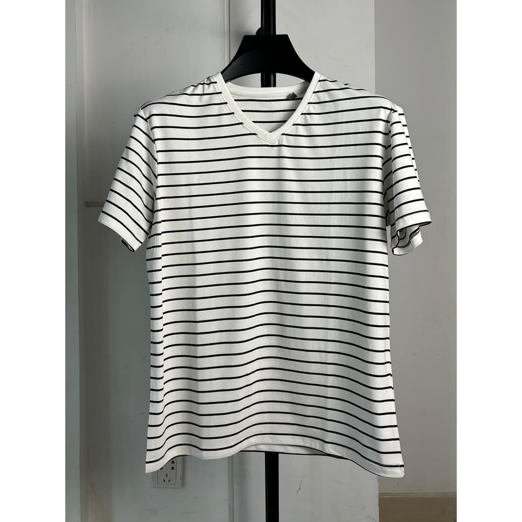 Bean Home Cut Label ~ 95 Algodão Delicado Respirável Com Decote Em V Masculino Listras De Verão Moda All-Match Camiseta