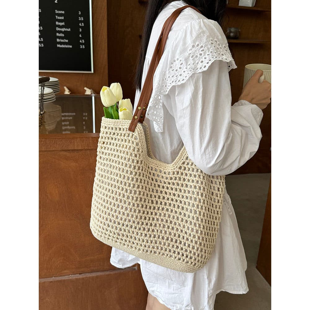 Bolsa de grande capacidade feminina 2025 novo estilo All-Match um ombro à beira-mar férias praia saco mão-tecido Commute