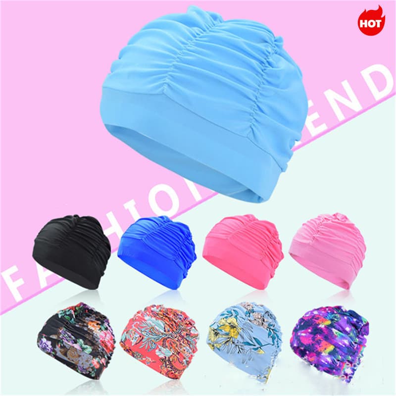 < LA > Touca De Natação Feminina De Nylon De Alta Elasticidade , Não Apertada Na Cabeça , Respirável , Plissada , Para A