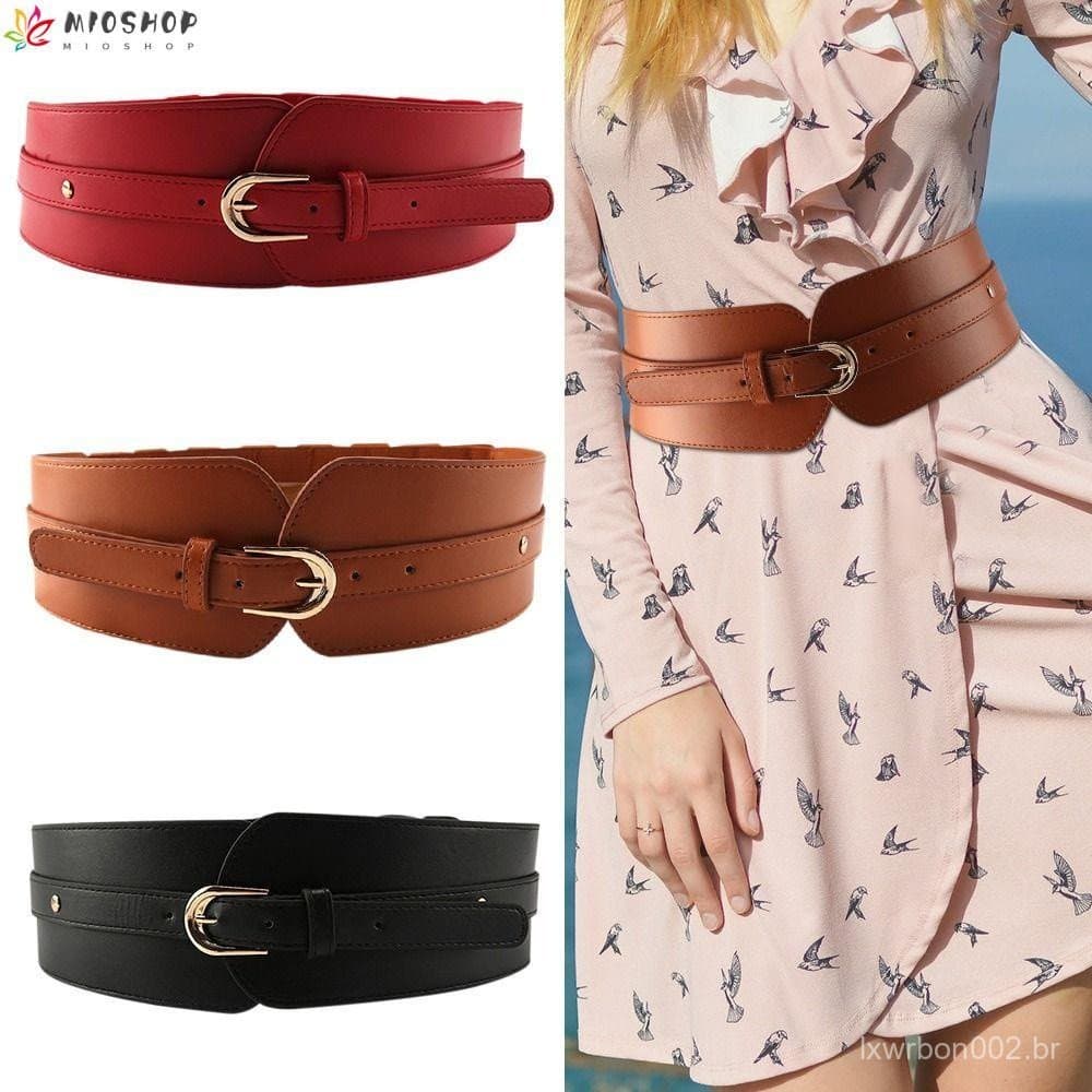 MIOSHOP Cintos Largos De Luxo Saia Feminina Casaco Casual Clássico De Couro Cintura