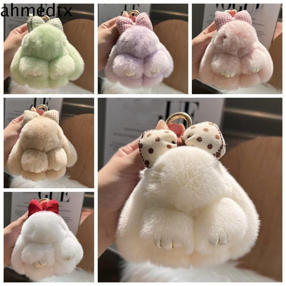 Chaveiro De Coelho AHMEDTXB , Pompons , Fofo De Pele , Bonecas De Pelúcia , Anel De Liga ,