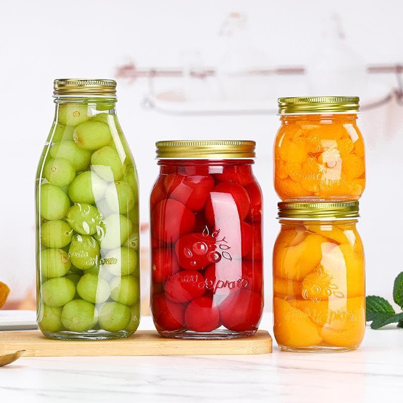 Garrafa de vidro selada esculpida, garrafa de mel reutilizável, jarra de geléia, frutas domésticas, garrafa vazia enlata
