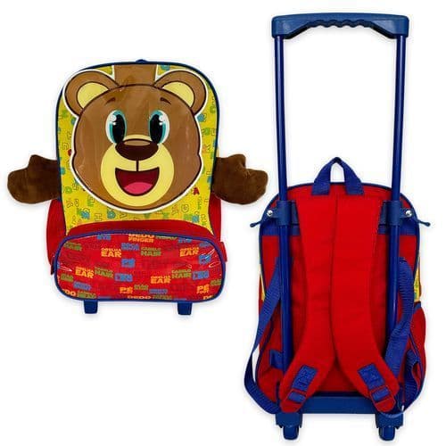 Mochila Infantil Escolar Ursinho Rodinhas Facil Transporte Amarelo Vermelho