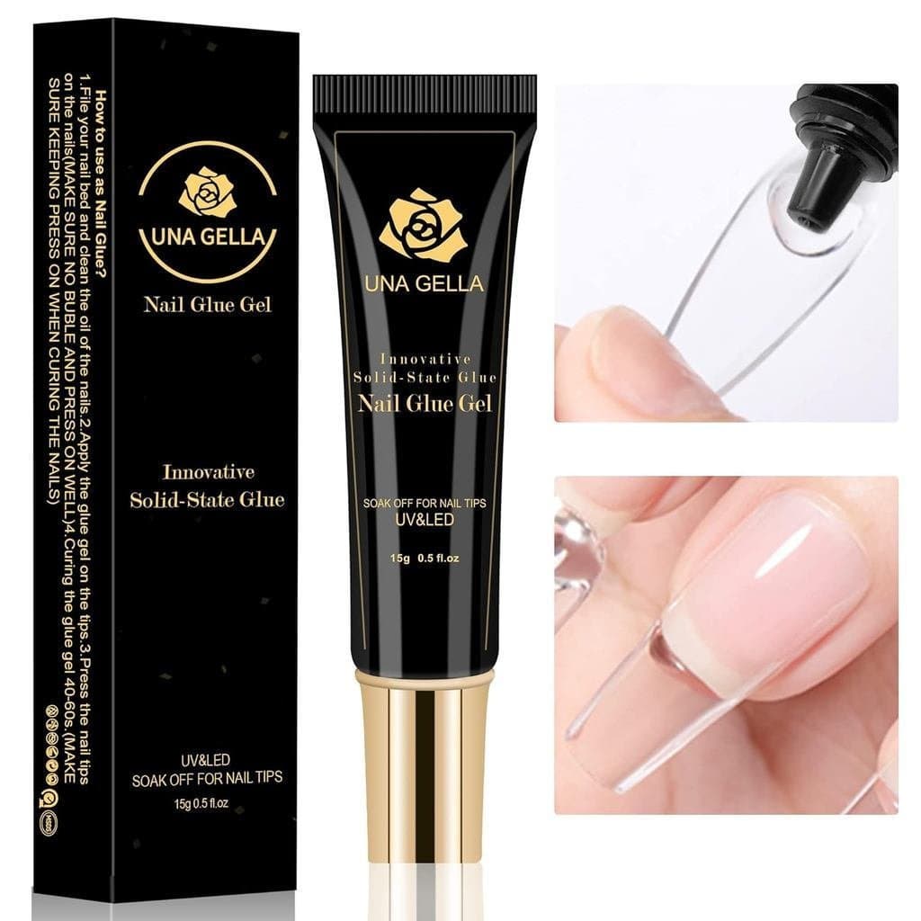 Cola sólida para unhas UNAGEL 15ml, requer secagem com lâmpada UV/LED, possui adesão super forte, adequada para unhas po