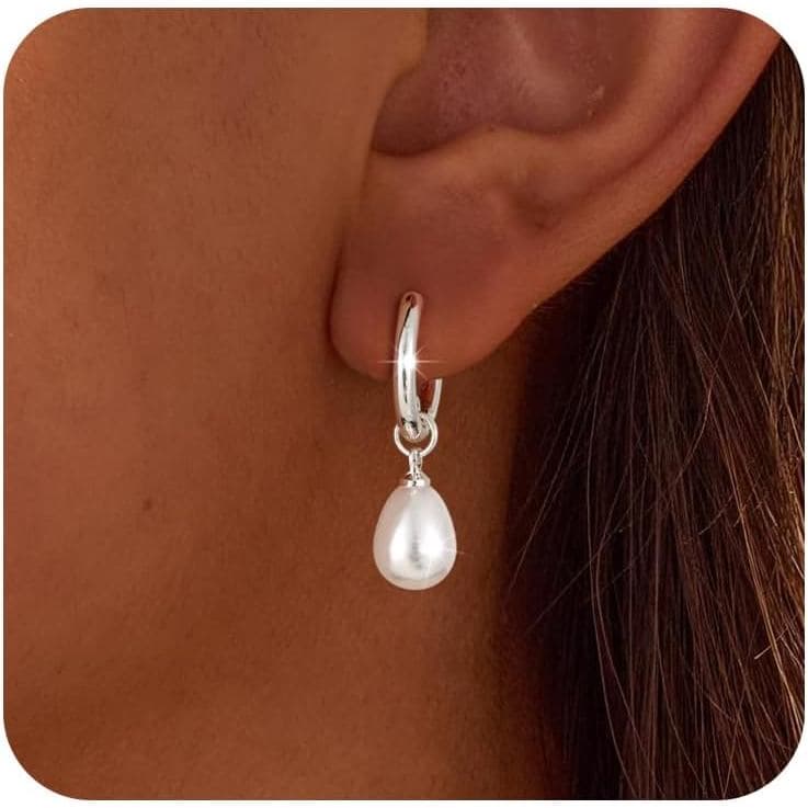Brincos de Pérola Banhados a Ouro/Prata 14K para Mulheres, Brincos de Argola com Pingente de Pérola Exquisitos, Brincos