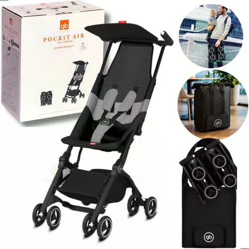 Kit Carrinho Bebê Gb Black Pockit Air All-terrain + Bolsa Velvet Black Preto