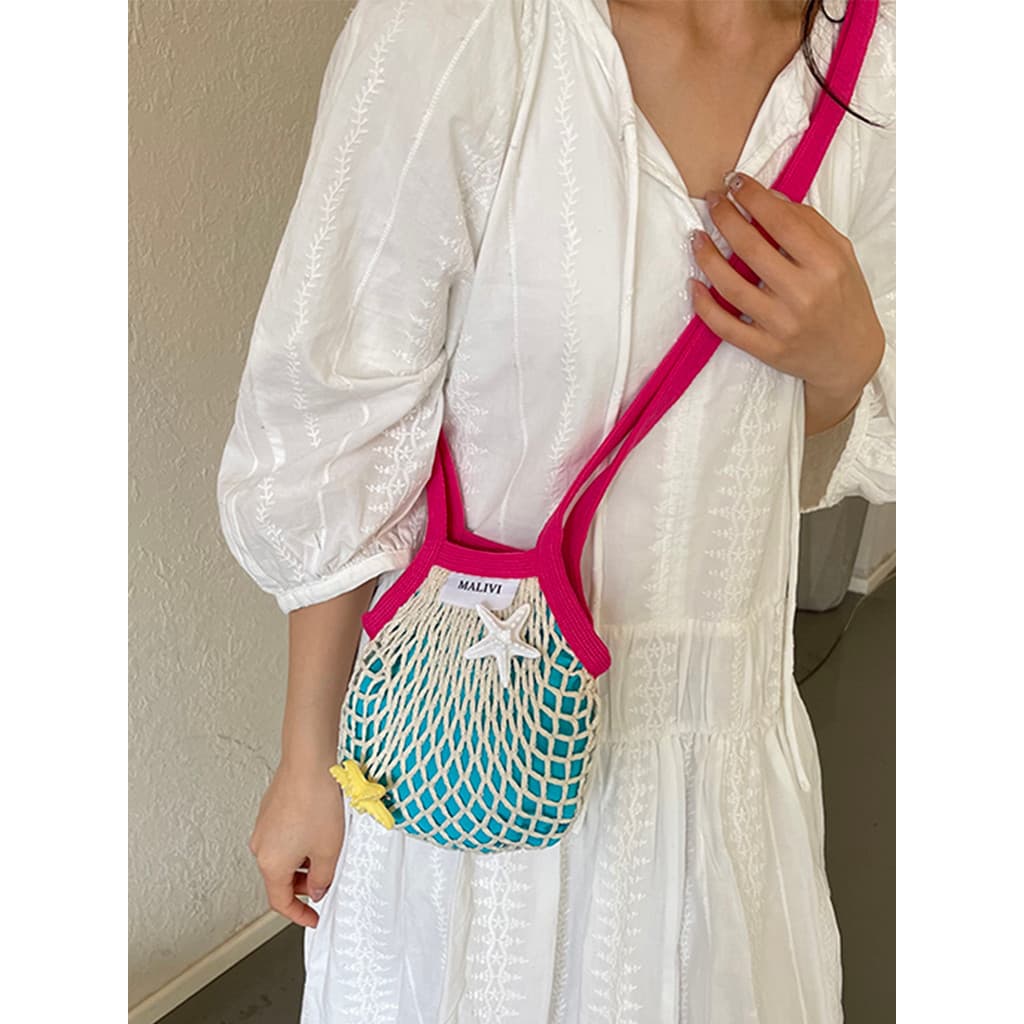 Verão dopamina coreano nicho Design malha oco tecido saco 2026 nova rede bolso bolsa de ombro Casual