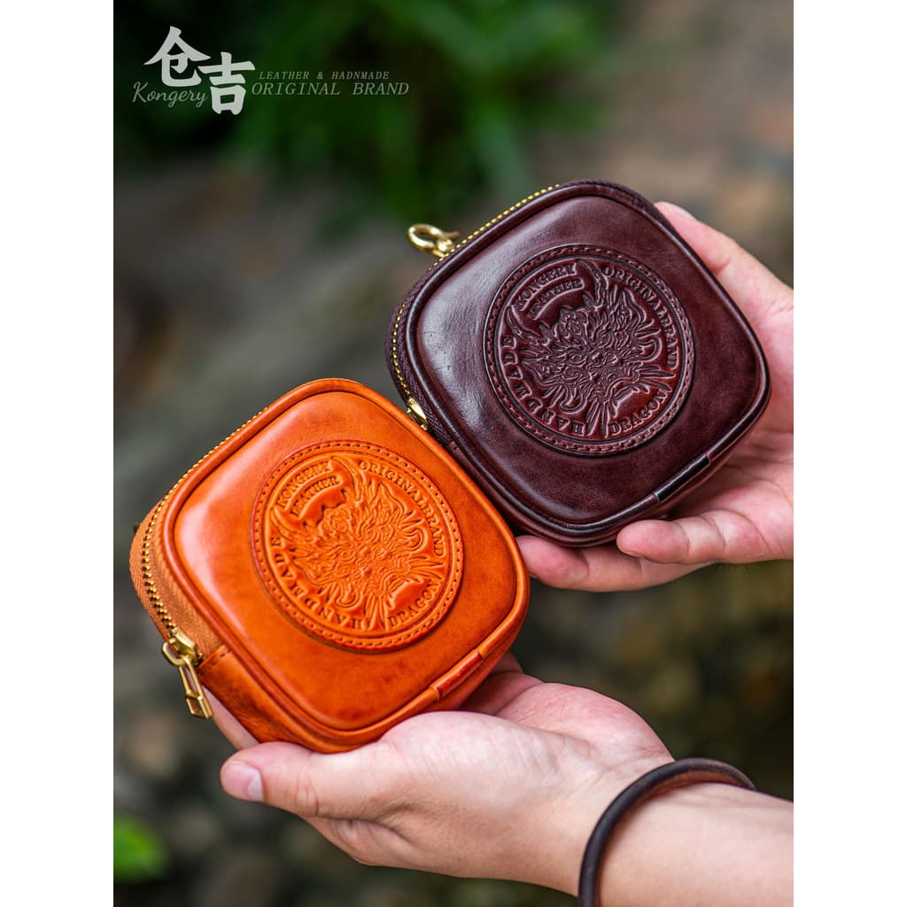 [Coleção Longque] Bolsa de armazenamento Wenwan!Cangyo Bolsa de pulseira artesanal de couro Bodhi Olive Walnut Beads