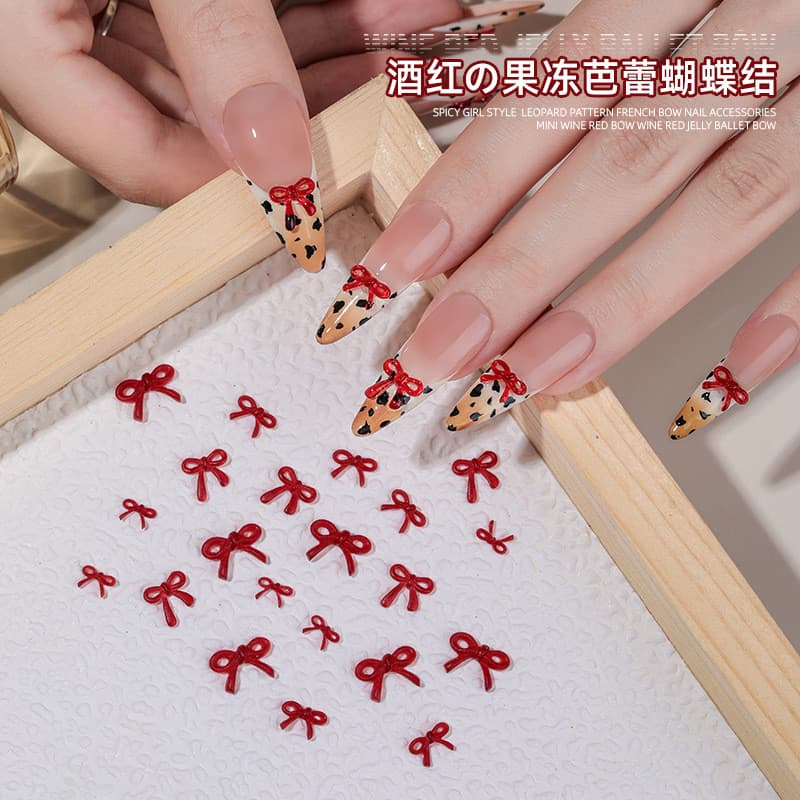 Menina quente estilo leopardo impressão arco francês Manicure resina jóias borgonha Mini arco decoração do prego260703FF