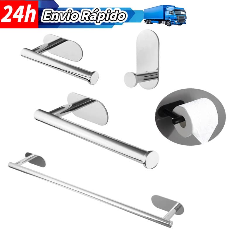 Kit 4 Acessorios Banheiro Inox 304 Lavabo Cromado Sem Furo  Alta qualidade