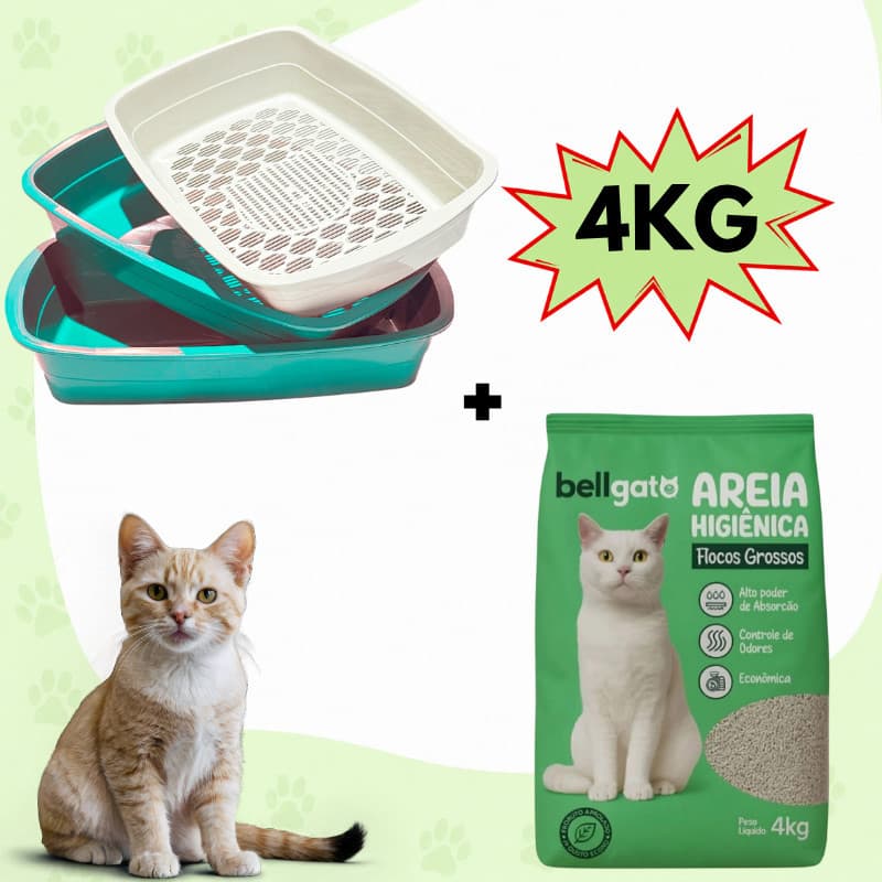 Caixa De Areia Para Gatos + Areia De Gato De Argila Natural Bell Gato Grãos Grossos