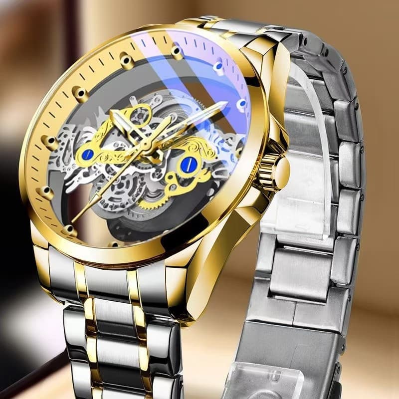 Relógio Masculino Elegante Transparente e Oco: Relógio de Quartzo Luminoso e Impermeável com Características de Estilo A