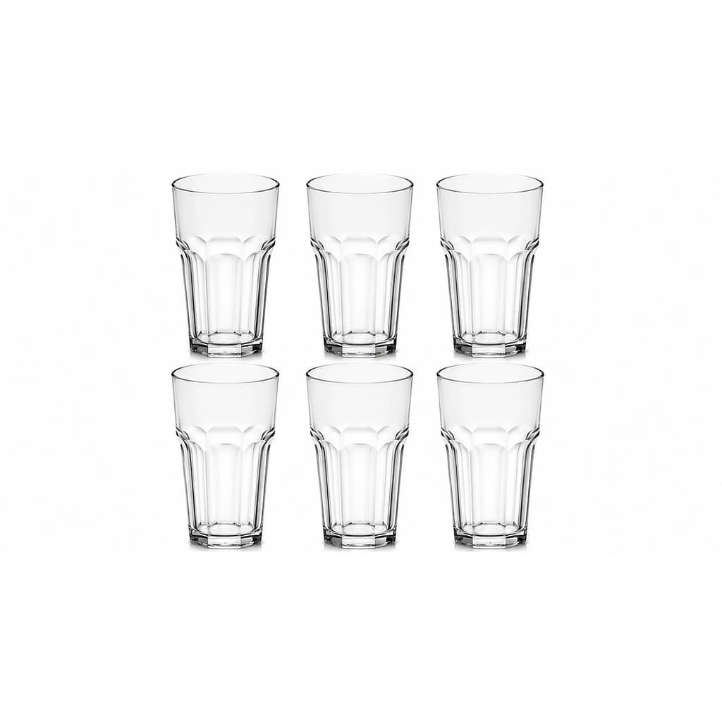 Jogo 6 Copos de Vidro Facetado 365ml para Água Suco Drink