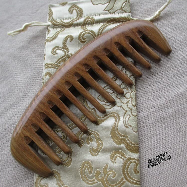 Genuíno Natural verde sândalo pente de madeira inteira dente largo grande Curling pente massagem pente dente fino cabelo