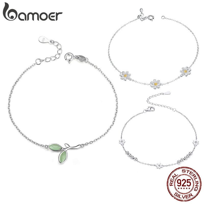 A pulseira ajustável em formato de flor da Bamoer, feita de prata esterlina 925, é adequada para mulheres.   AZQT