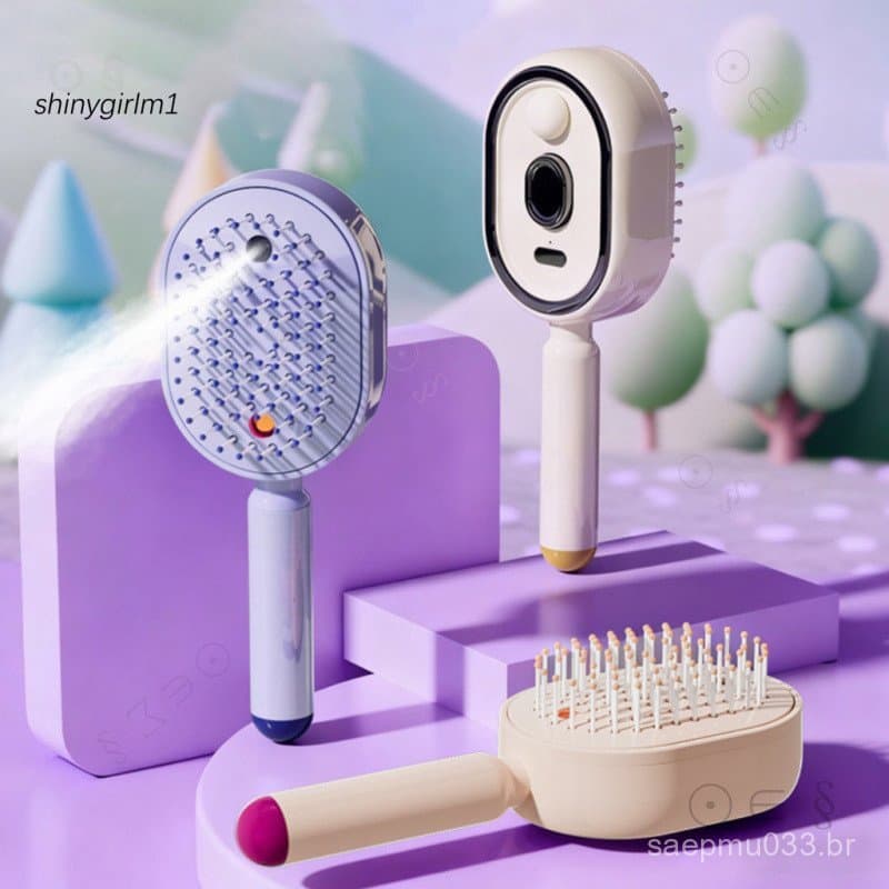 Escova de Cabelo a Vapor Suave, Escova de Cabelo Elétrica com Spray e Almofada de Ar, Pente Pulverizador 2 em 1 com Spra