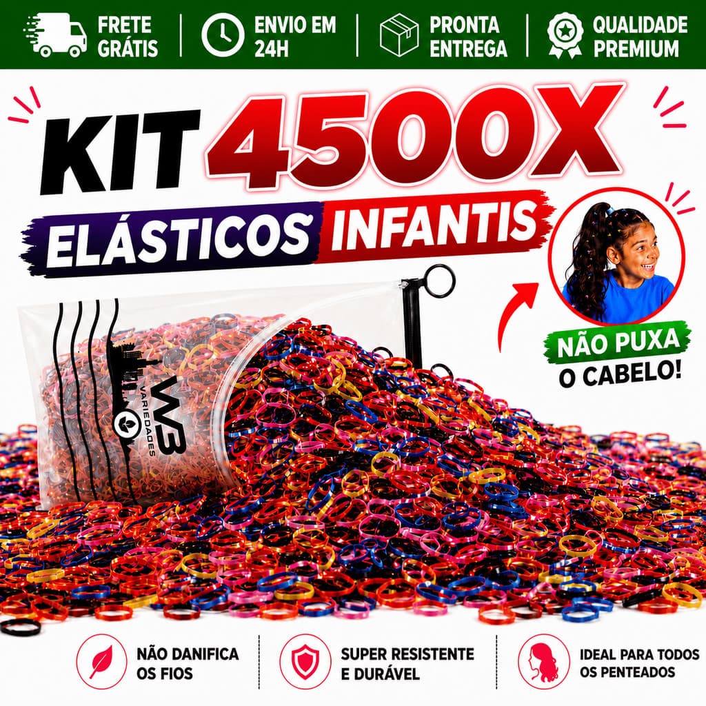 Kit 4500 Elástico de Cabelo Liguinha Feminino Multicolorido com Necessaire Envio Imediato 24hrs.
