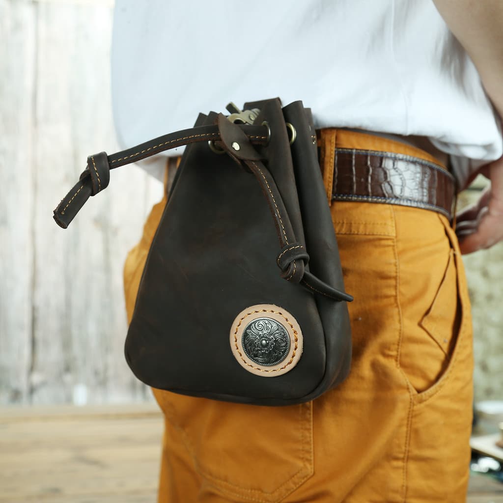 Local de construção masculino trabalhando cavalo louco couro genuíno Retro pendurado cintura grande capacidade cigarro s