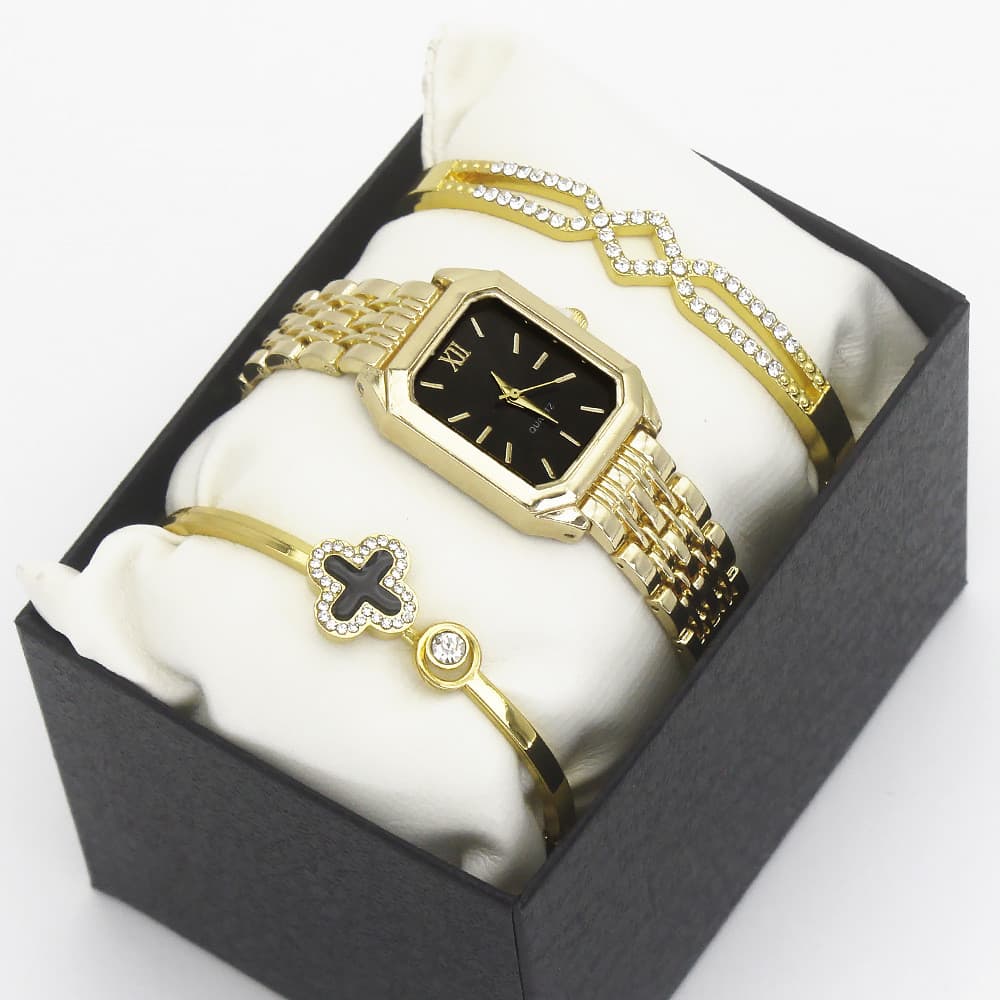 Moda feminina relógio pulseira conjunto de alto valor pequeno quadrado relógio de quartzo feminino conjunto de relógio f