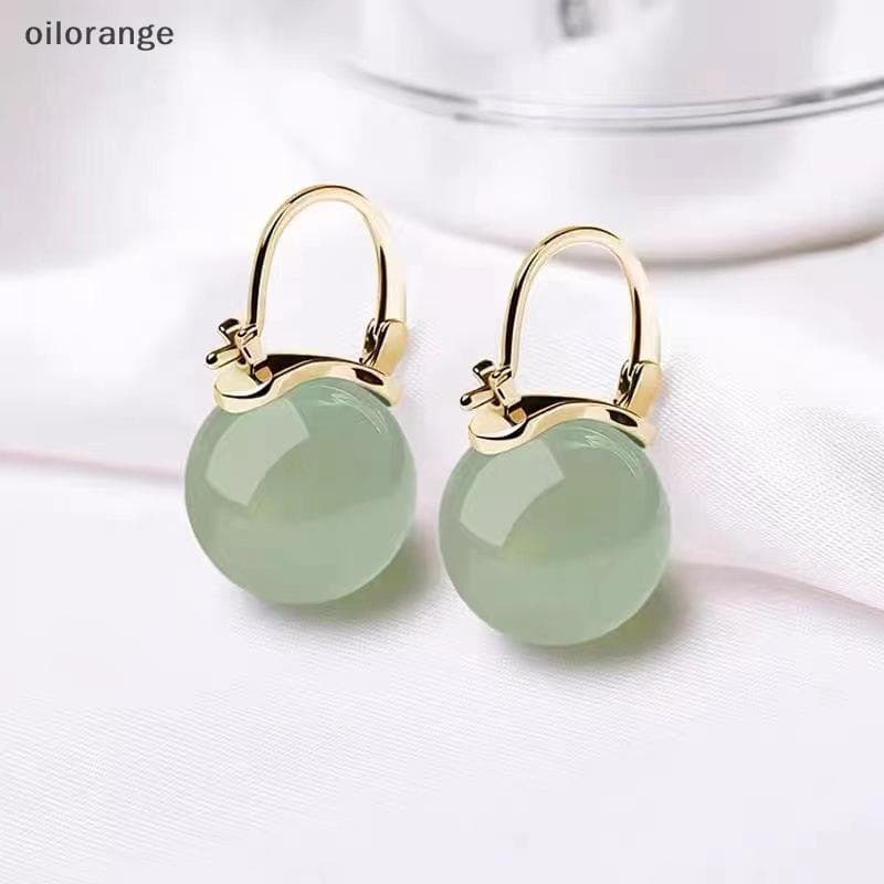 OLL Estilo Antigo Jade Grânulo Brincos Suave Moda Temperamento Orelha Bule Para Mulheres Meninas Retro Jóias Acessórios