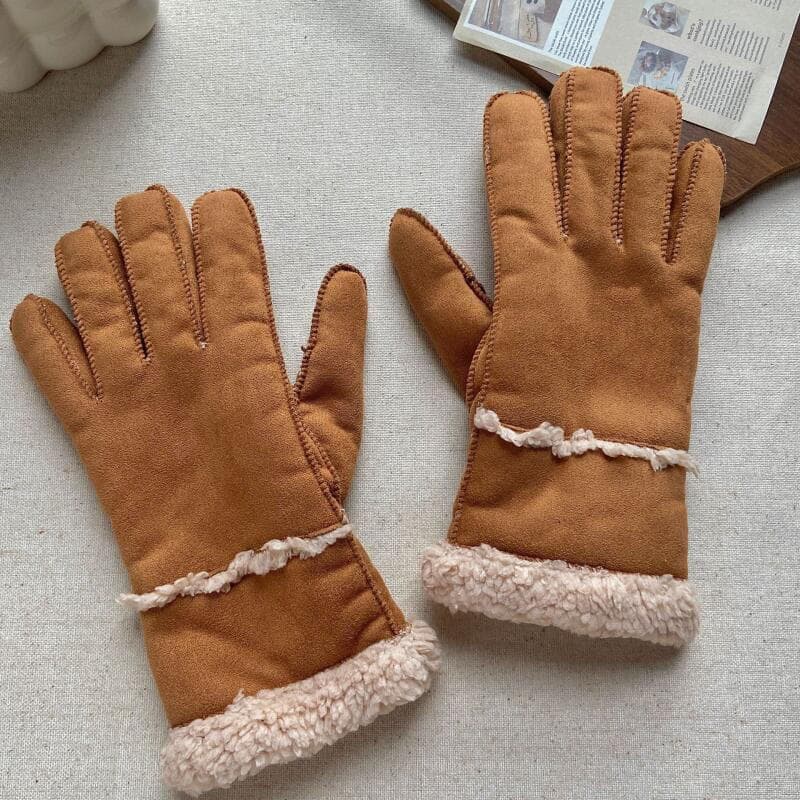 Luvas De Lã De Cordeiro Com Dedos Divididos , Acolchoadas De Inverno , Camurça Espessada , Homens , Mulheres , Casal , I