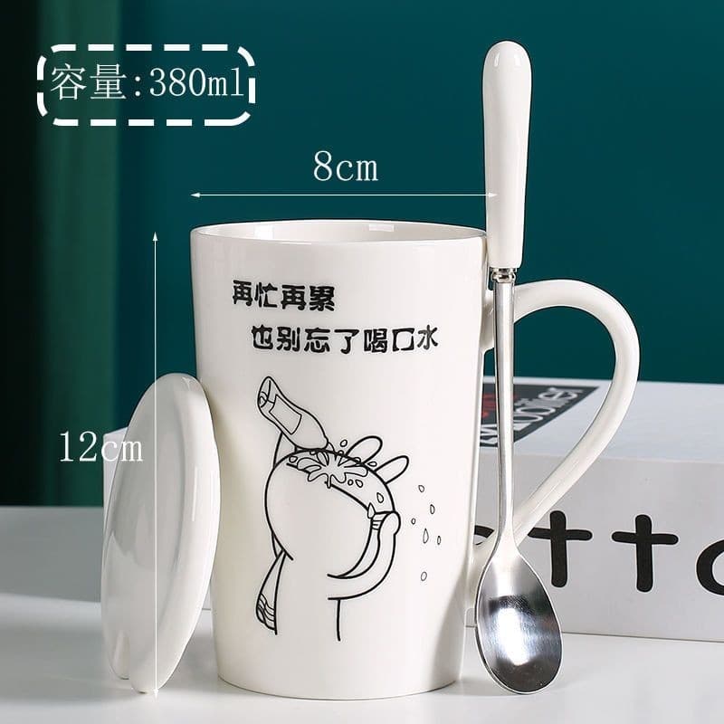 Copo de água de cerâmica simples copo criativo com tampa com colher caneca de escritório leite xícara de café