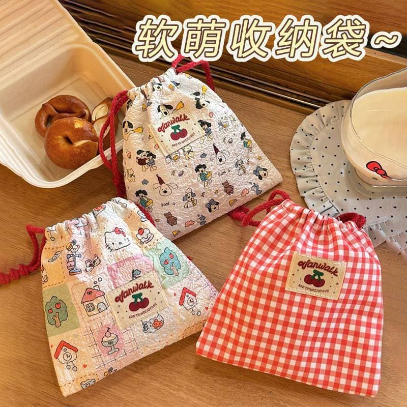 [Autêntico oficial] Saco pequeno de guardanapo sanitário japonês para estudantes usam bolso com cordão e cordão Bolsa de